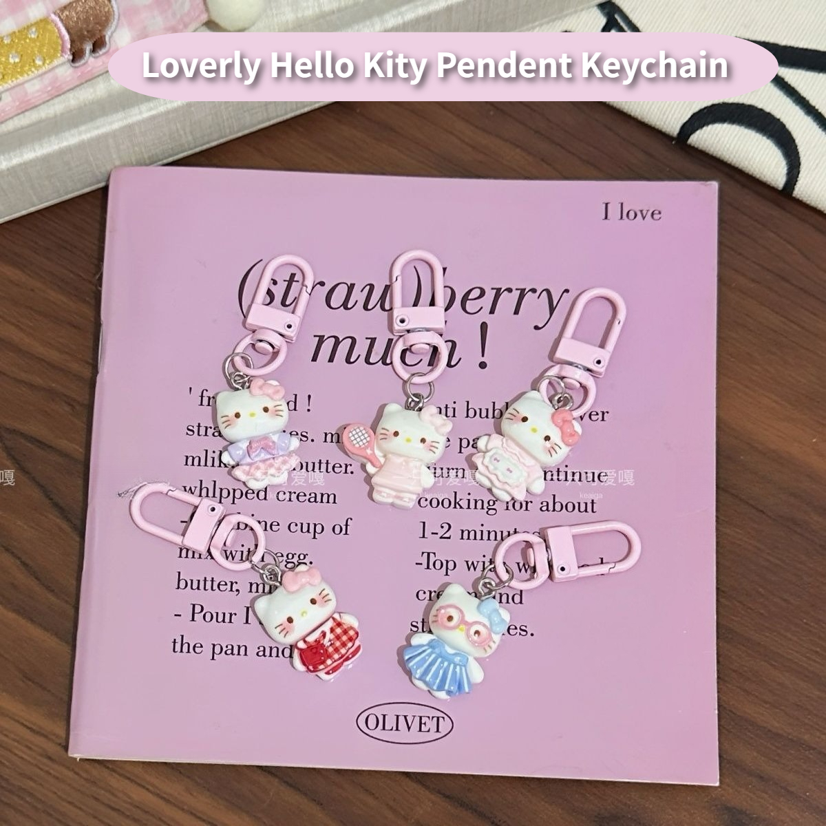 Men Keychain Accessories - Cute Plaid Skirt Hello Kitty Pendant