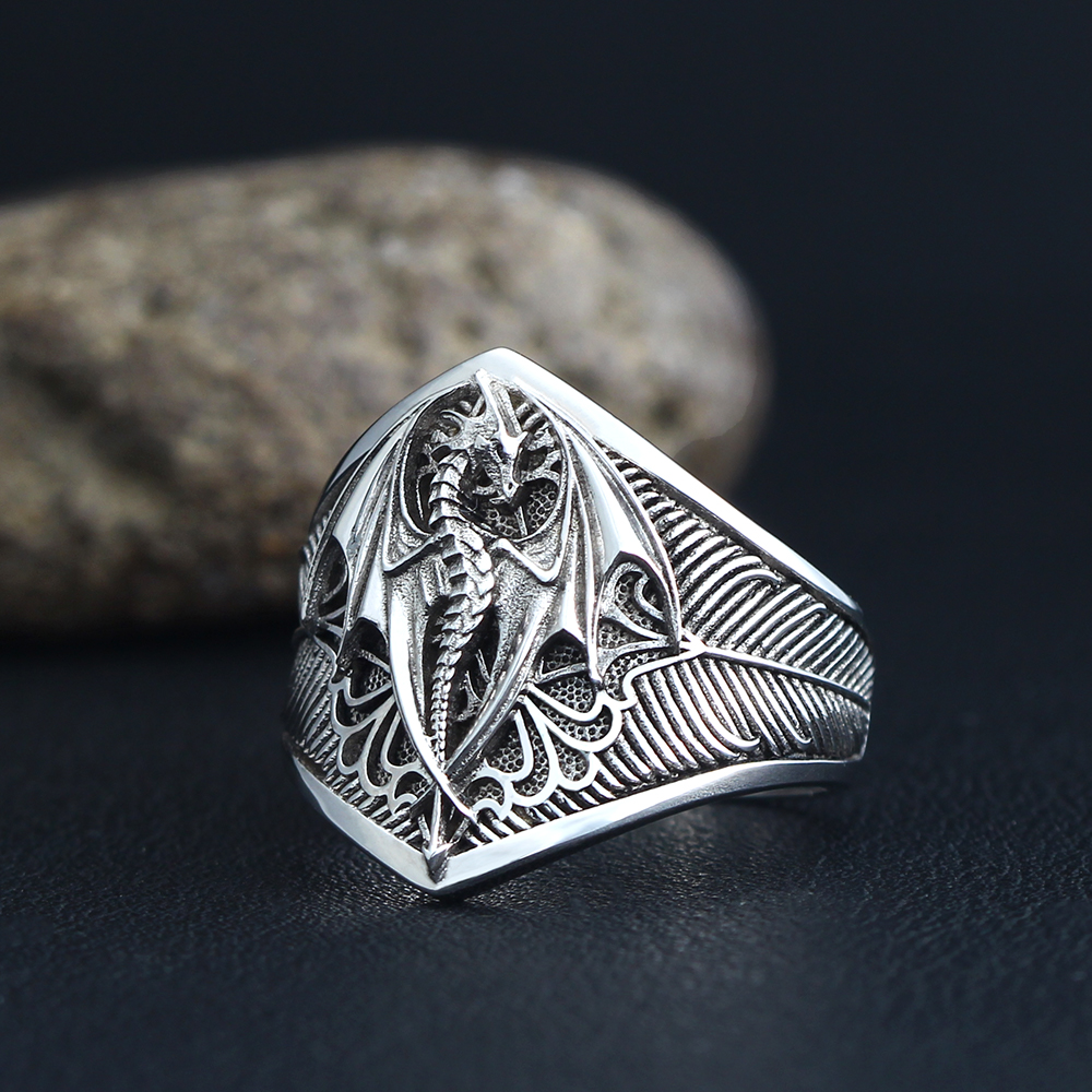 Signet Ring Men - Flying Dragon Signet Vinking Drachen Signet