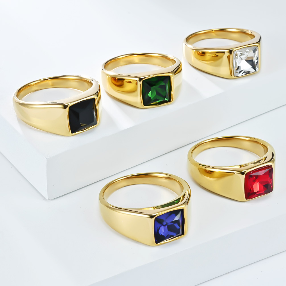 Stainless Steel Shinny Zircon  - Signet Ring Men のレビューと価格
