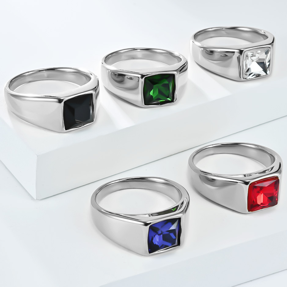Stainless Steel Shinny Zircon  - Signet Ring Men のレビューと価格
