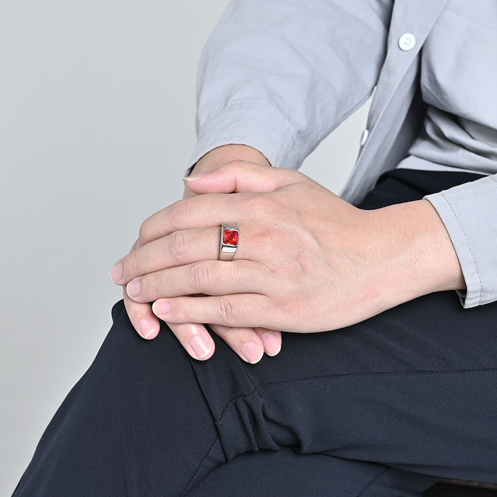 Stainless Steel Shinny Zircon  - Signet Ring Men のレビューと価格