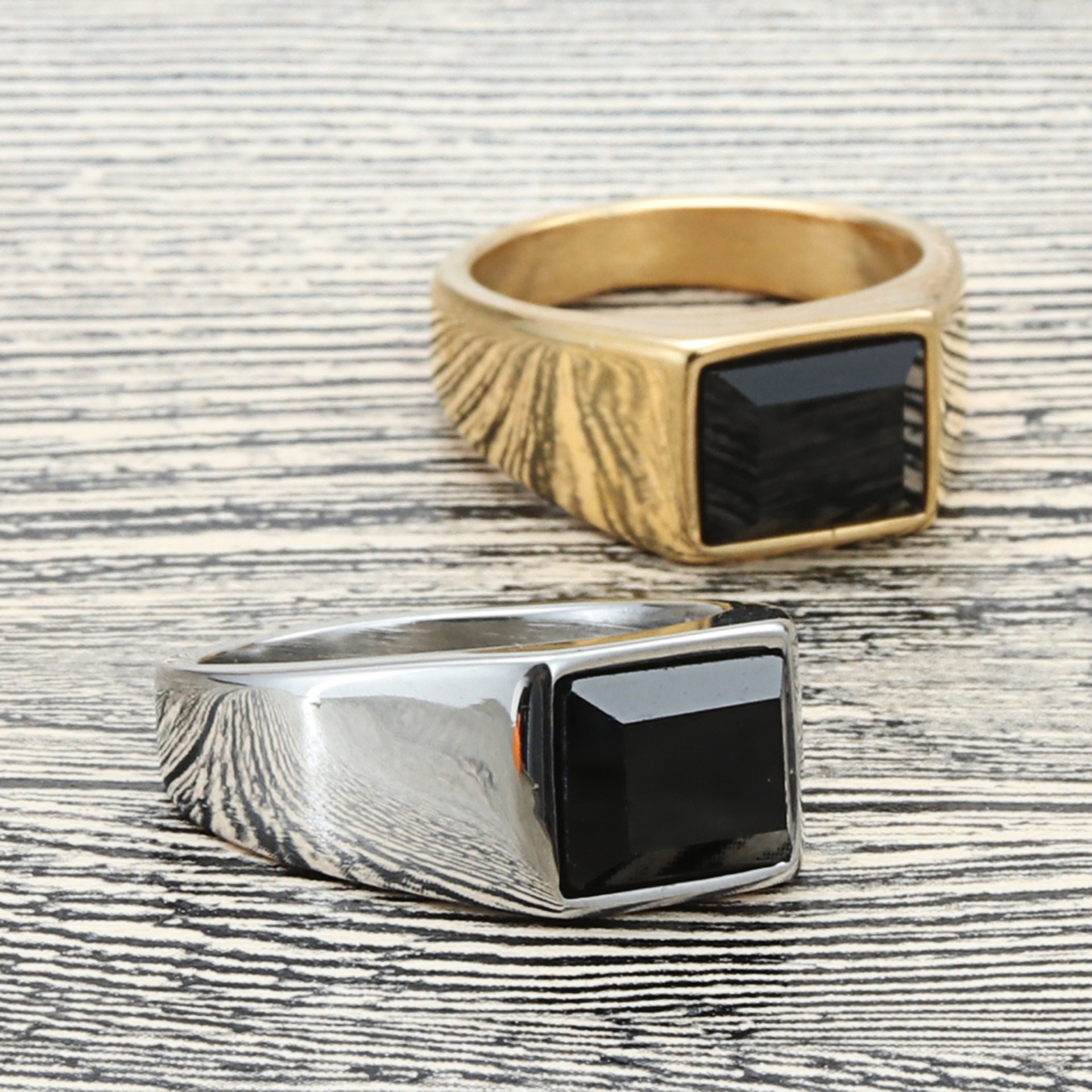 5 pieces Square Mens Black Sto - Signet Ring Men のレビューと価格