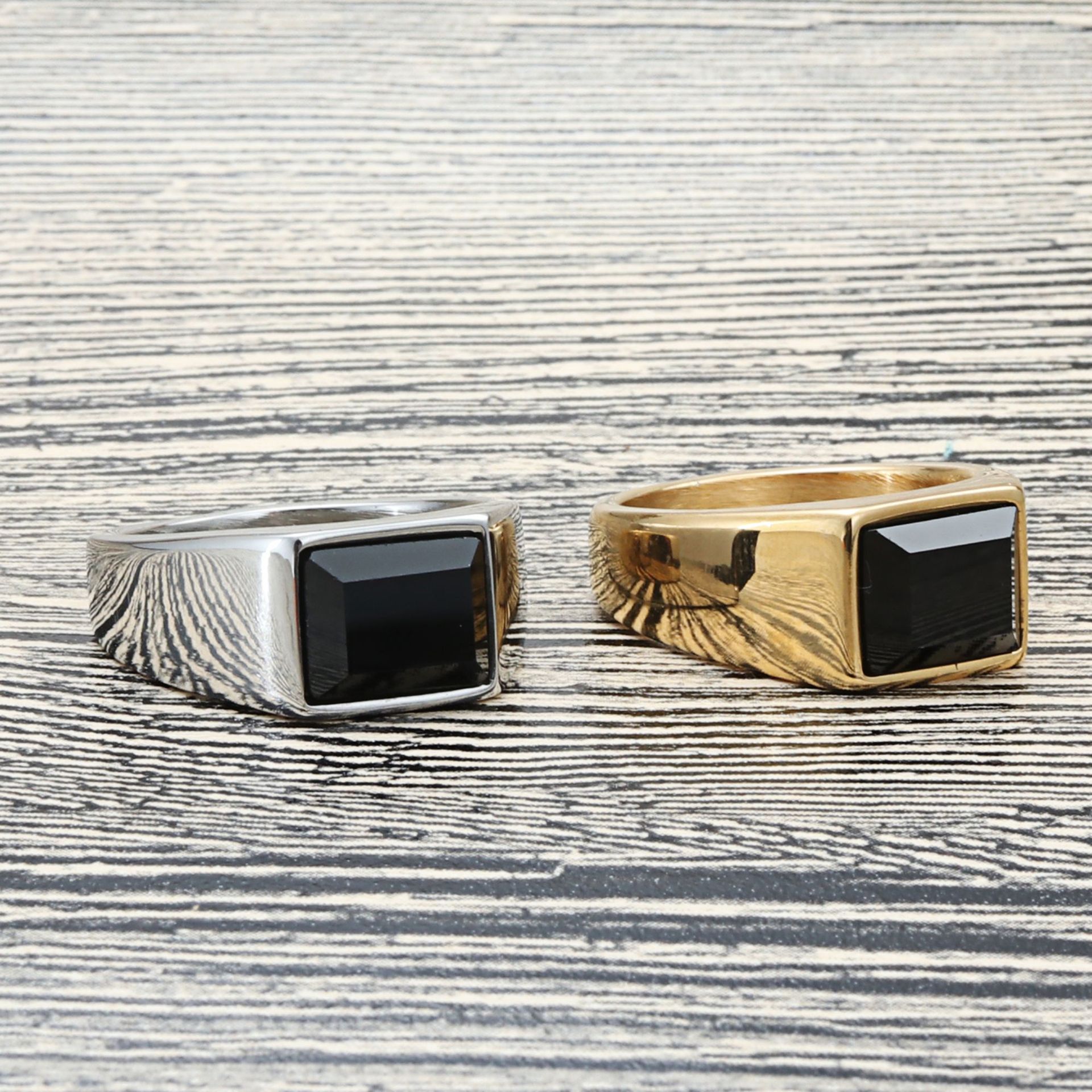 5 pieces Square Mens Black Sto - Signet Ring Men のレビューと価格