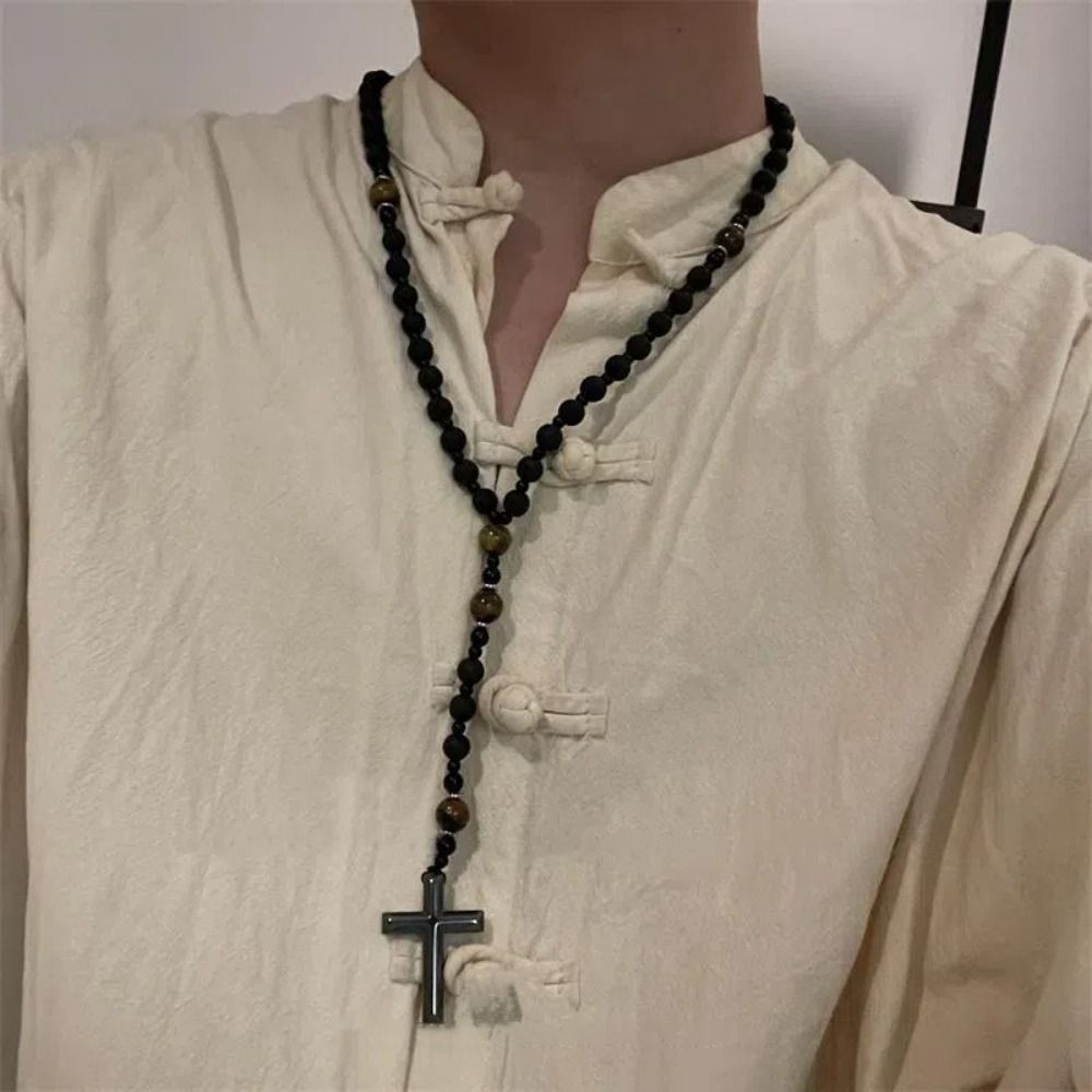 Chic Cross Pendant Beaded Long - Men'S Vacation Accessories のレビューと価格