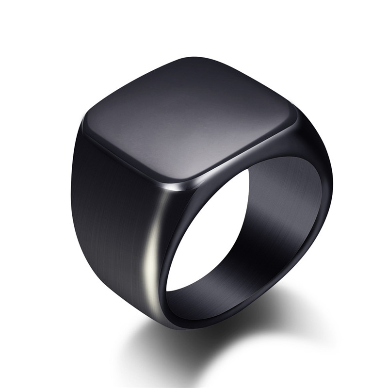 Fashion Men Black Smooth Stain - Signet Ring Men のレビューと価格