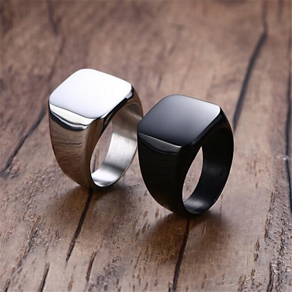 Fashion Men Black Smooth Stain - Signet Ring Men のレビューと価格
