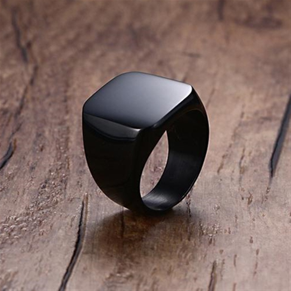 Fashion Men Black Smooth Stain - Signet Ring Men のレビューと価格