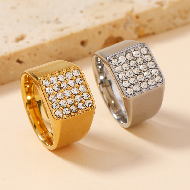 14mm Delicate Shiny Cubic Zirc - Signet Ring Men のレビューと価格