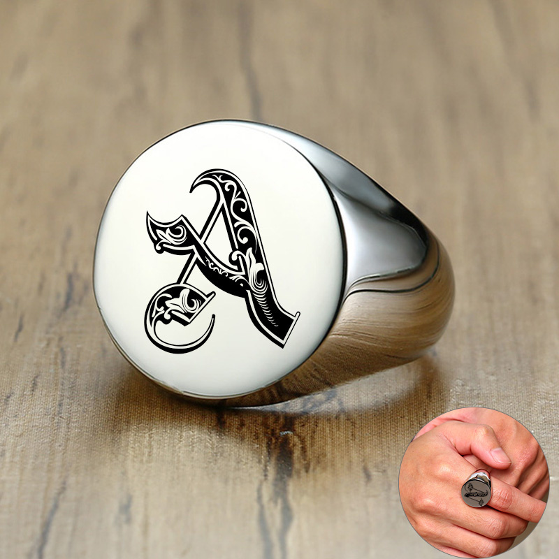 Vnox Stylish Pattern Font Init - Signet Ring Men のレビューと価格