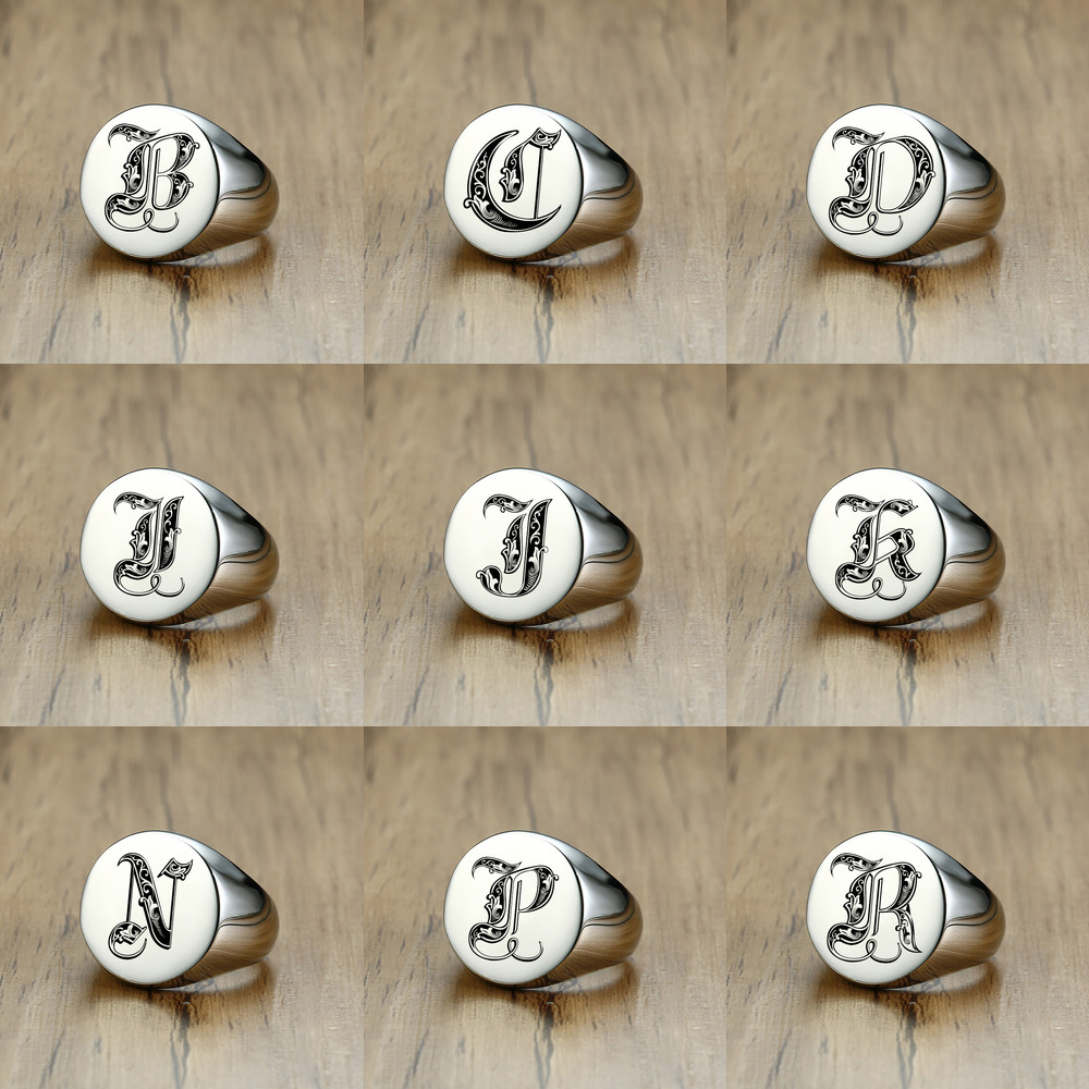 Vnox Stylish Pattern Font Init - Signet Ring Men のレビューと価格